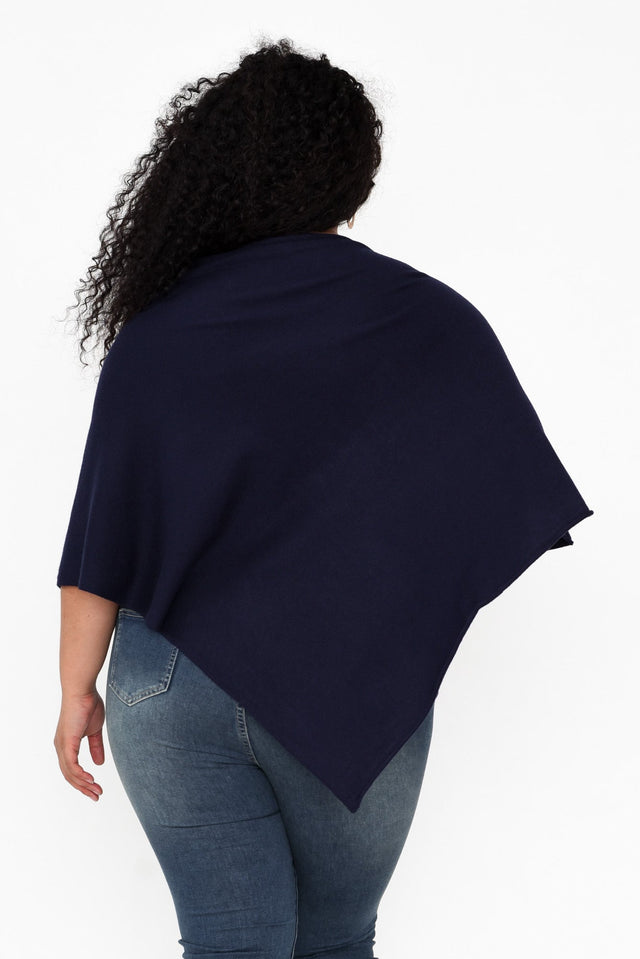 Amy Midnight Blue Wool Blend Poncho,Brunette model,alt text|model:Maiana image 11