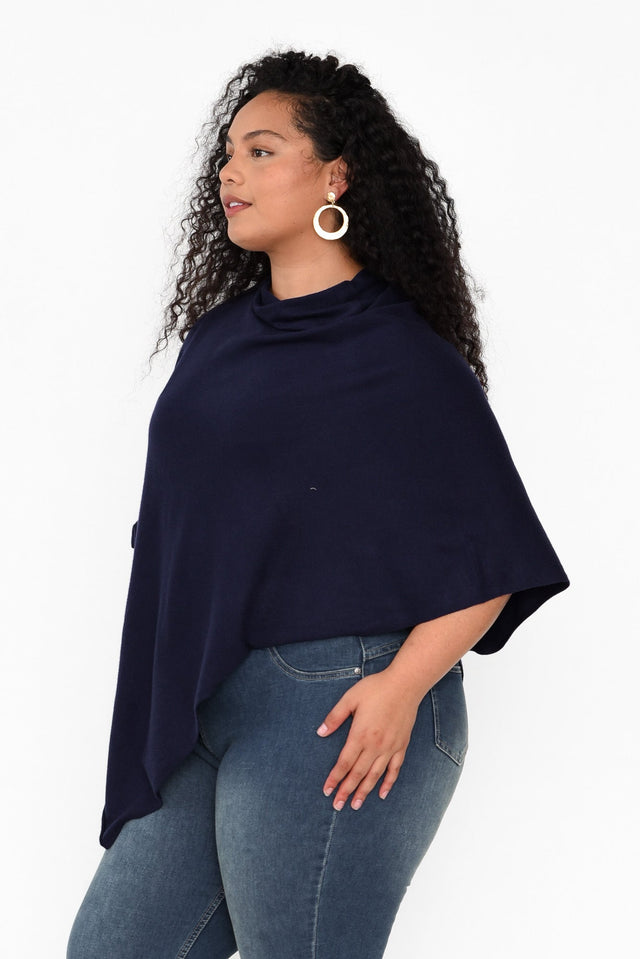 Amy Midnight Blue Wool Blend Poncho,Brunette model,alt text|model:Maiana image 10