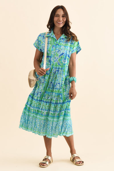 Anali Blue Abstract Cotton Shirt Dress