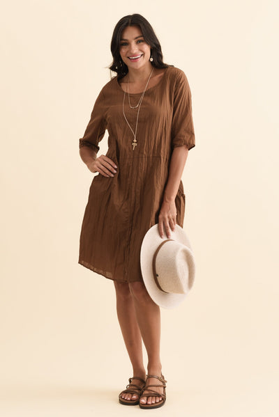 Andora Chocolate Crinkle Cotton Dress