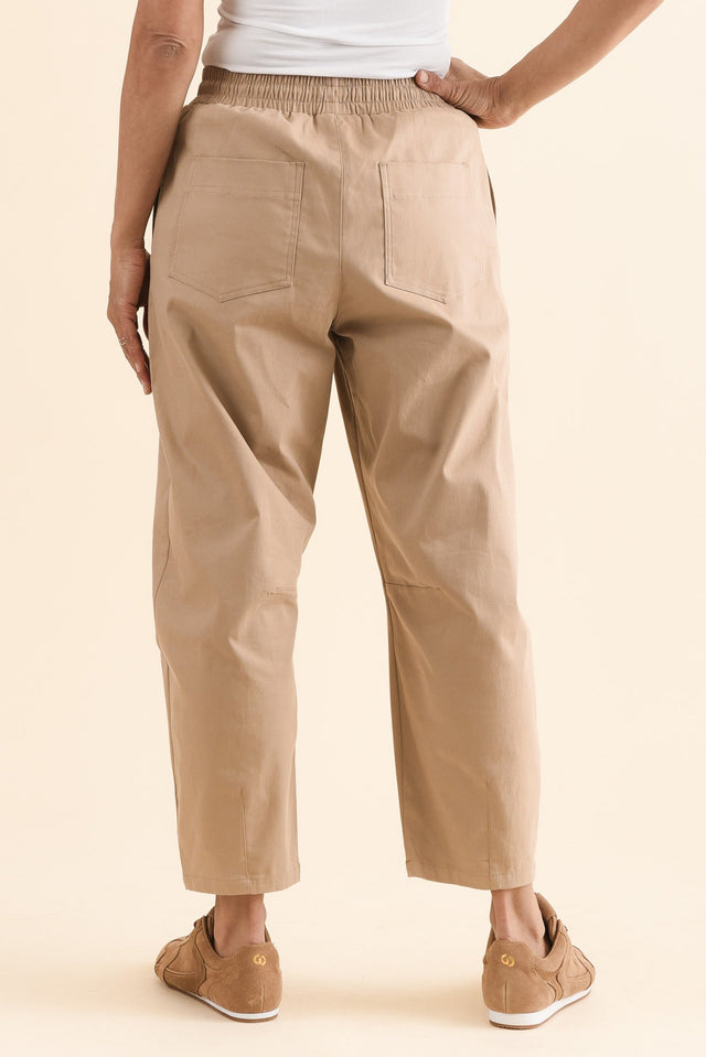 Andy Beige Cotton Cropped Barrel Pants,Back,Brunette model,alt text|model:Cara image 5