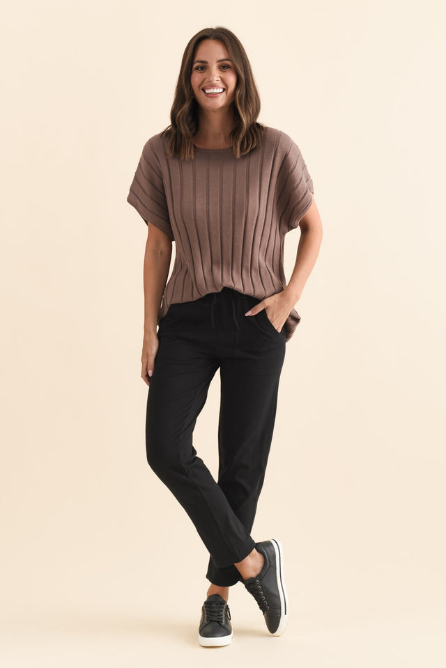 Angie Black Cotton Drawstring Pants,Brunette model,alt text|model:MJ image 7