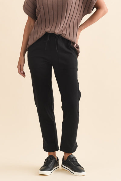 Angie Black Cotton Drawstring Pants