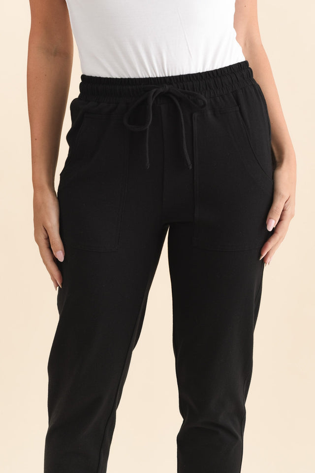 Angie Black Cotton Drawstring Pants,Brunette model,alt text|model:MJ image 6
