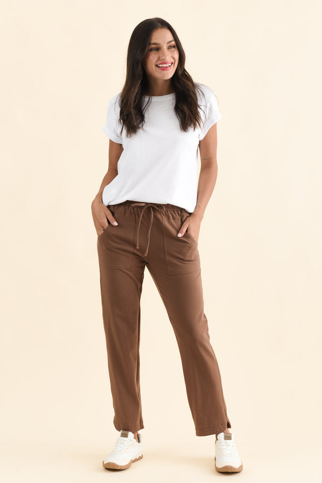 Angie Brown Cotton Drawstring Pants,Brunette model,alt text|model:Brontie image 7