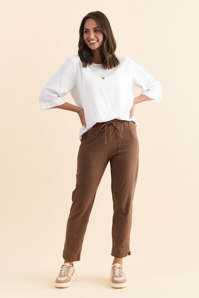 Angie Chocolate Cotton Drawstring Pants,Brunette model,alt text|model:MJ image 7