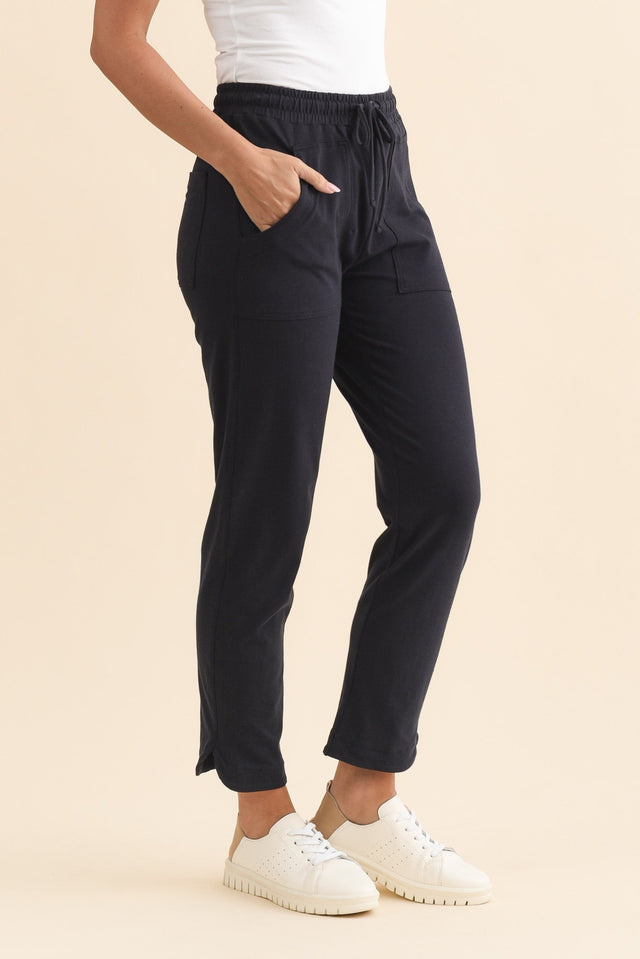 Angie Navy Cotton Drawstring Pants,Brunette model,alt text|model:MJ image 4