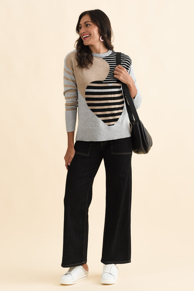 Anju Grey Stripe Heart Knit Jumper,Brunette model,alt text|model:Brontie image 4