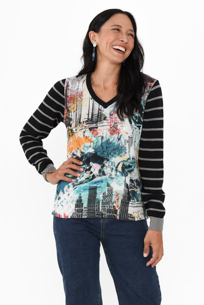 Anka Black Abstract Organic Cotton Jumper