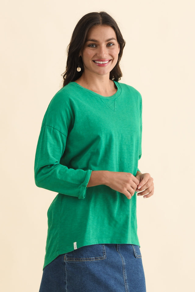 Annie Forest Green Cotton Top,Brunette model,alt text|model:Brontie image 4