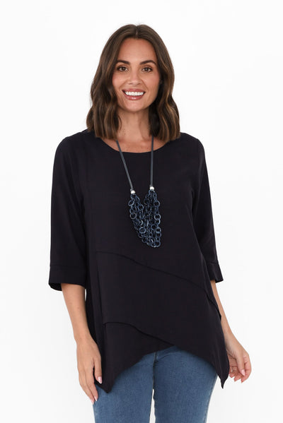 Anya Dark Blue Linen Cotton Top