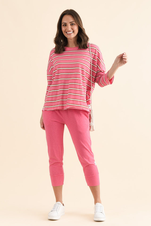 Anya Melon Stripe Cotton Top,Full Body,Brunette model,alt text|model:MJ