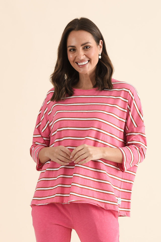 Anya Melon Stripe Cotton Top,Front,Brunette model,alt text|model:MJ image 1
