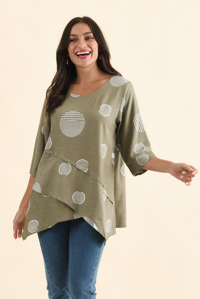 Anya Olive Spot Linen Cotton Top