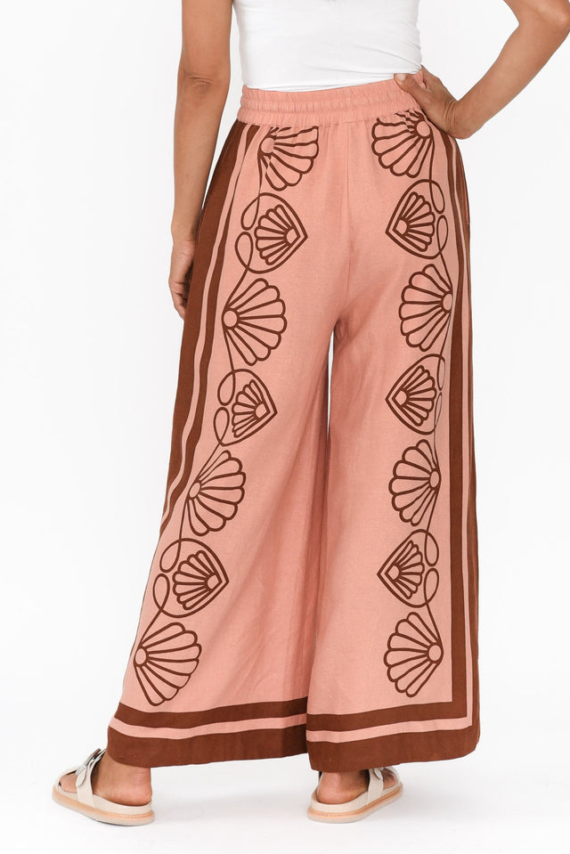 Aphrodite Chocolate Seashell Linen Pants,Brunette model,alt text|model:Cara image 4
