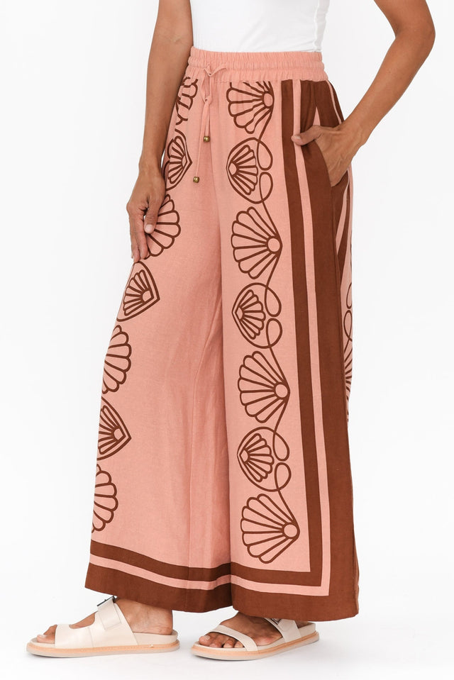 Aphrodite Chocolate Seashell Linen Pants,Brunette model,alt text|model:Cara image 3