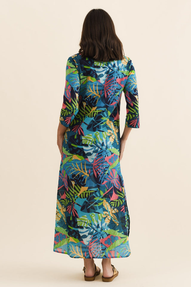 Apia Blue Jungle Cotton Maxi Dress,Brunette model,alt text|model:MJ image 4