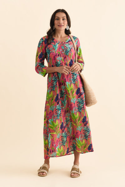 Apia Pink Tropical Cotton Maxi Dress