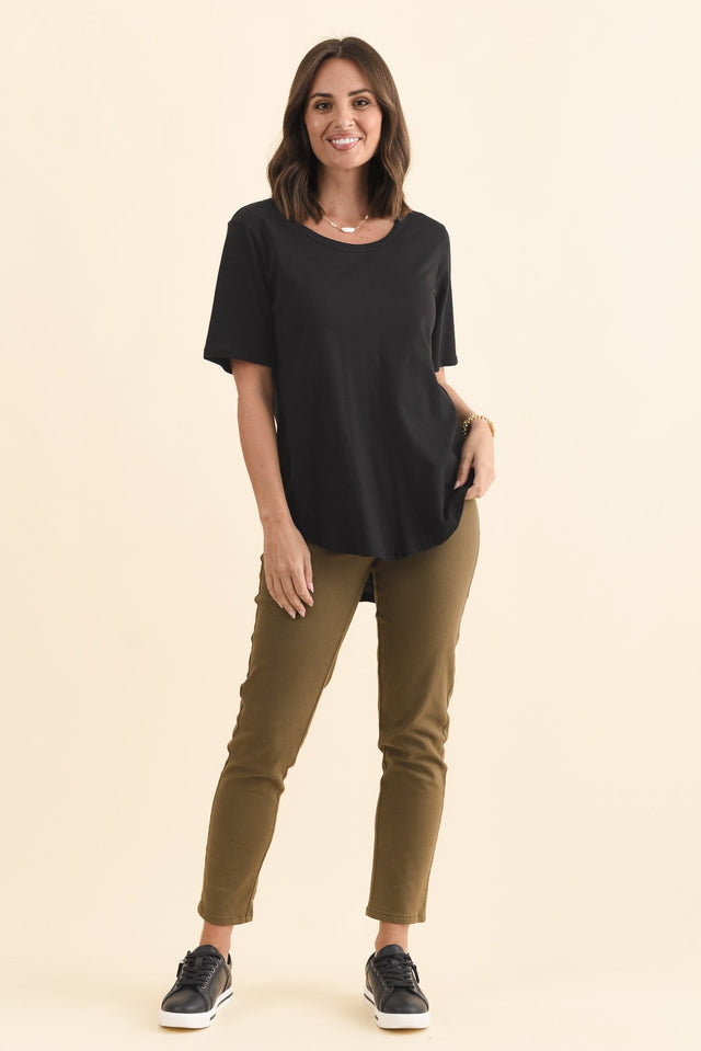 Ariana Black Cotton Tee,Brunette model,alt text|model:MJ image 6