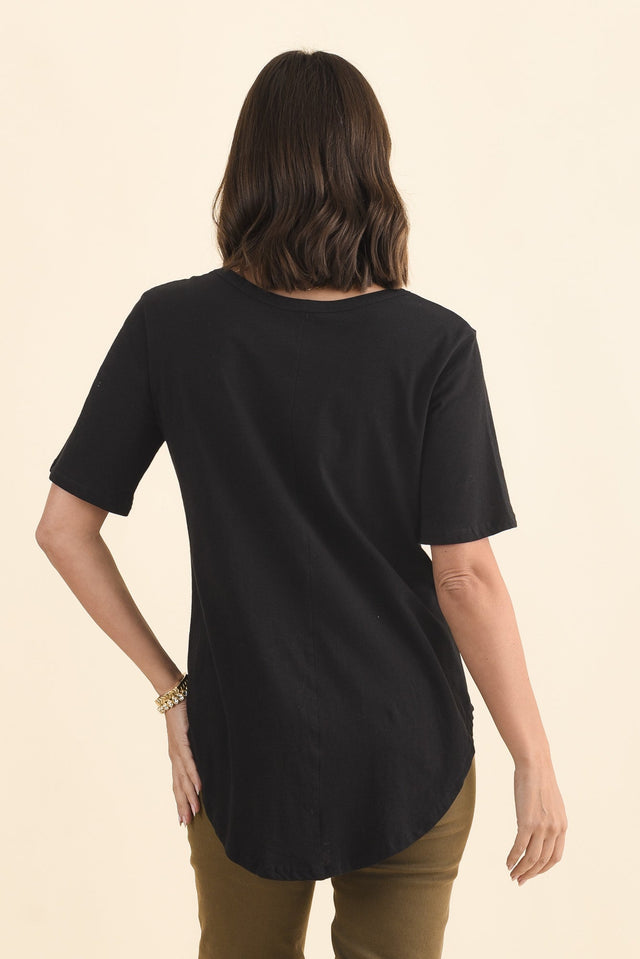 Ariana Black Cotton Tee,Brunette model,alt text|model:MJ image 4