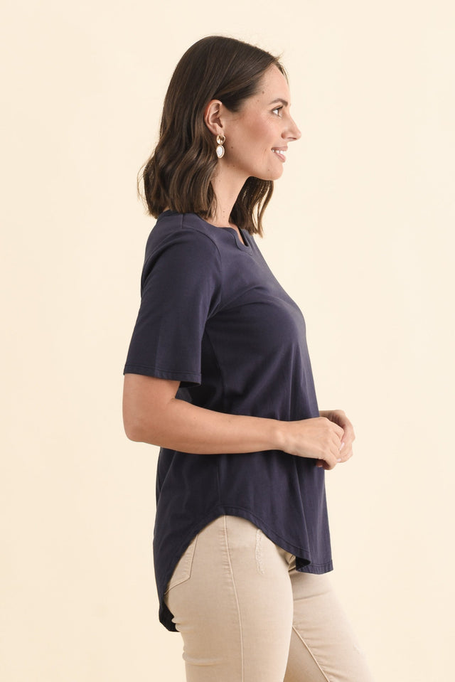 Ariana Navy Cotton Tee,Brunette model,alt text|model:MJ image 4