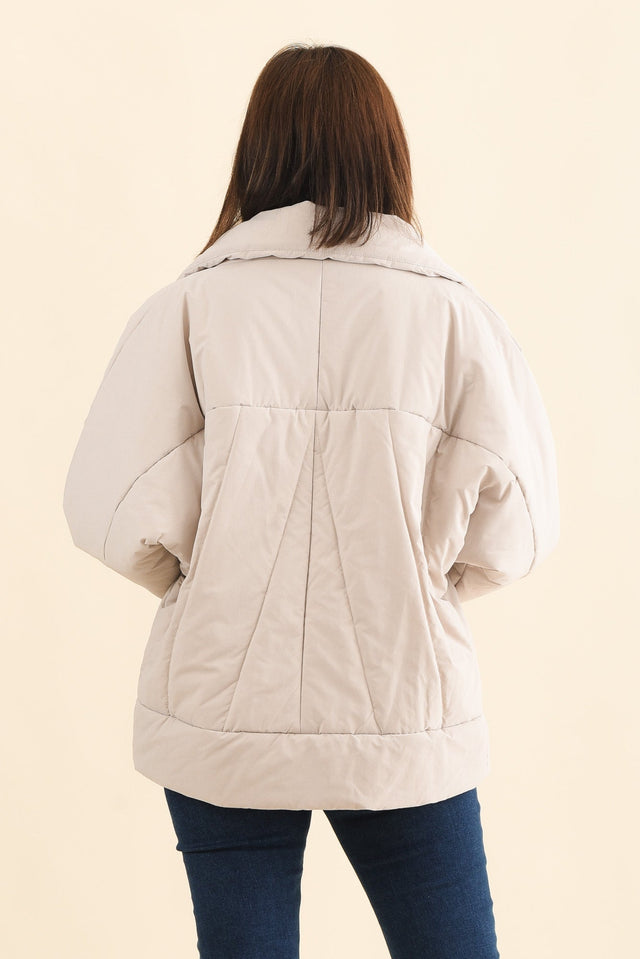 Arica Cream Wrap Puffer Jacket,Brunette model,alt text|model:Cara image 6