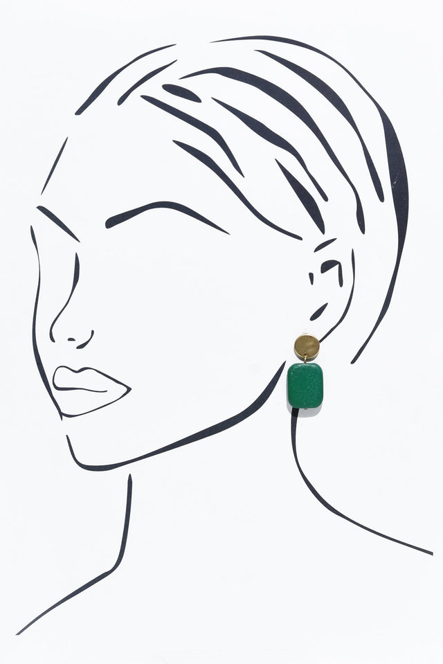 Ariel Green Rectangle Drop Earrings image 2