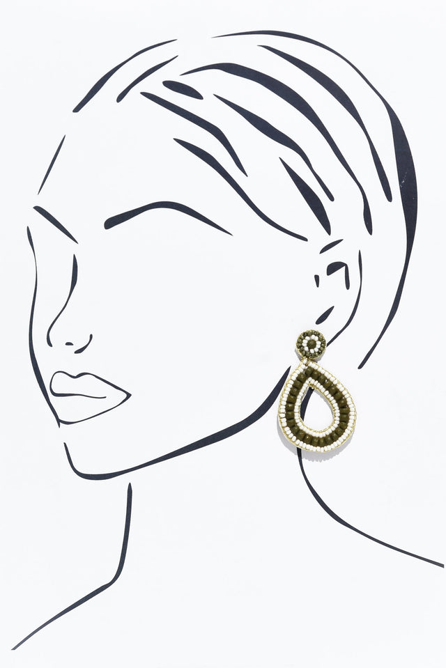 Arletta Khaki Beaded Drop Earrings