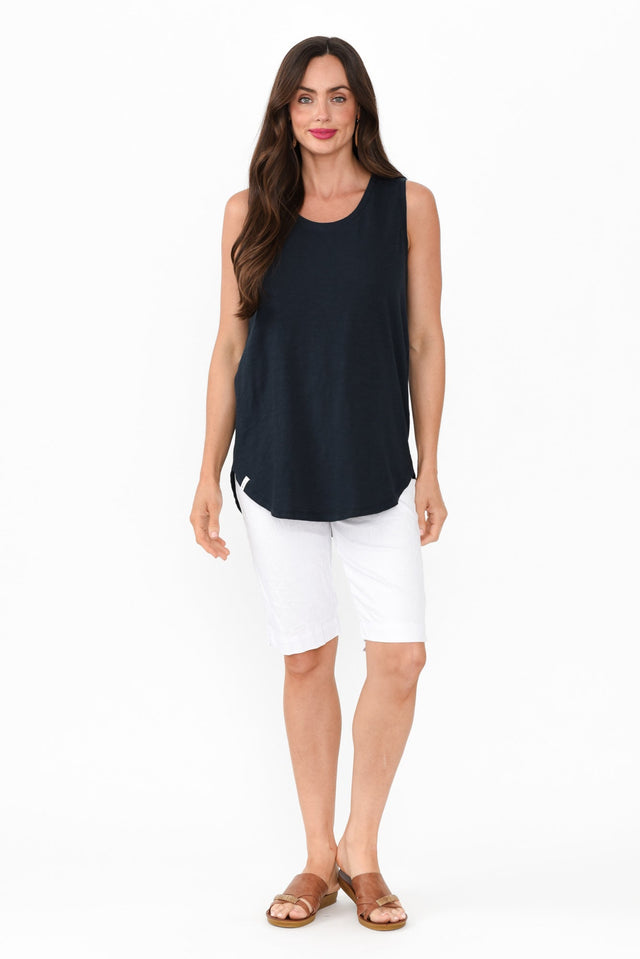 Navy Cotton Scoop Tank,Brunette model,alt text|model:Elouise image 8