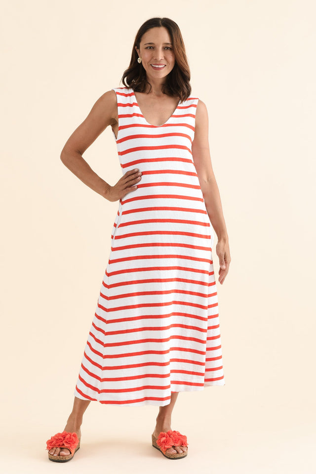 Aspen Red Stripe Pocket Dress,Full Body,Brunette model,alt text|model:Cara image 2