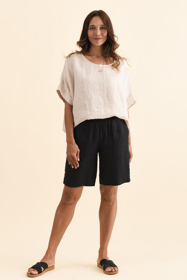 Aster Black Linen Shorts,Brunette model,alt text|model:Cara image 7