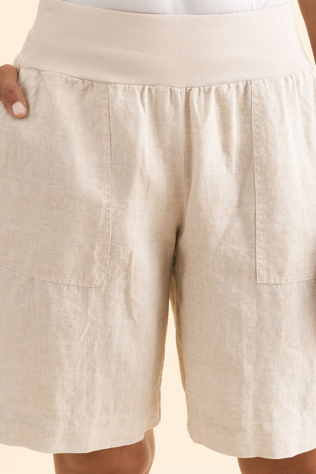 Aster Natural Linen Shorts,Brunette model,alt text|model:Cara image 6