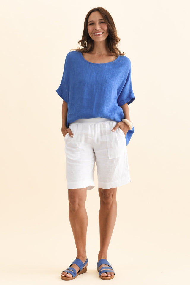 Aster White Linen Shorts,Brunette model,alt text|model:Cara image 7