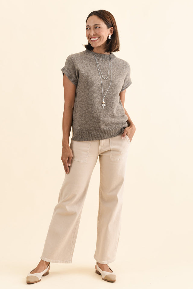 Astor Grey Yak Wool Knit Top,Brunette model,alt text|model:Cara image 8
