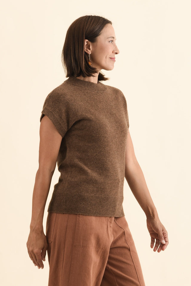 Astor Mocha Yak Wool Knit Top,Brunette model,alt text|model:Cara image 4