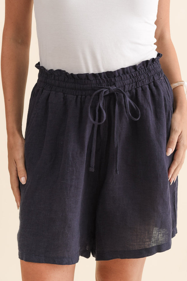 Astoria Navy Linen Drawstring Shorts,Brunette model,alt text|model:MJ image 5