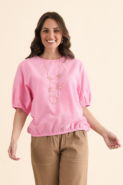 Astrid Pink Cotton Textured Top