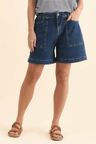Atlas Dark Blue Denim Stretch Shorts