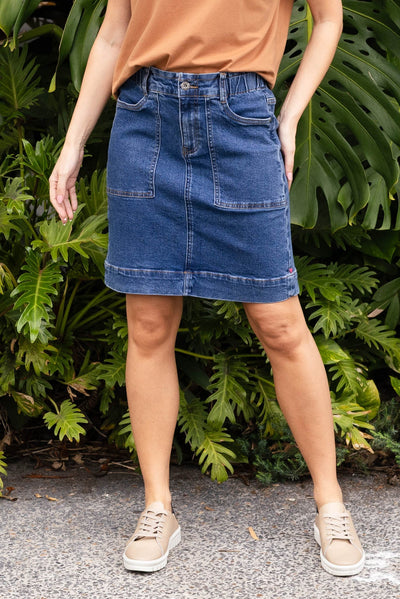 Atlas Dark Blue Denim Stretch Skirt