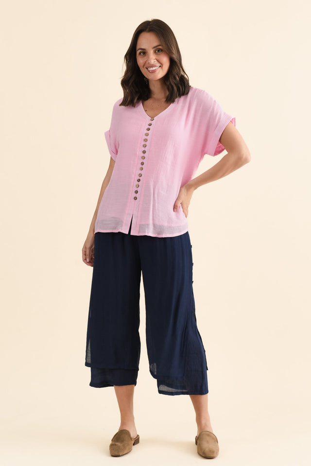Watson Navy Cotton Blend Layered Pants,brunette model,Full Outfit,alt text|model:MJ image 6