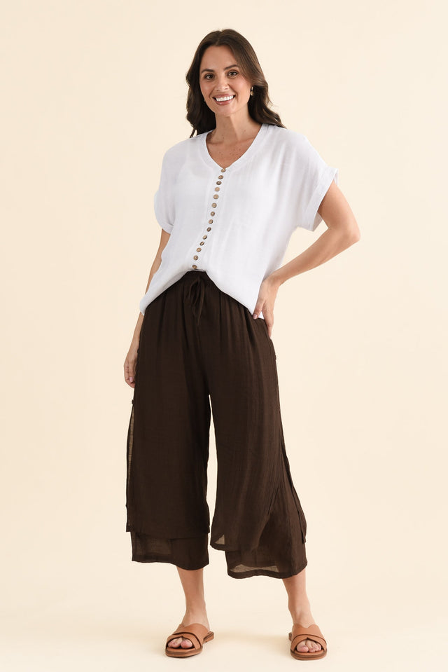Watson Chocolate Cotton Blend Layered Pants,brunette model,Full Outfit,alt text|model:MJ image 6