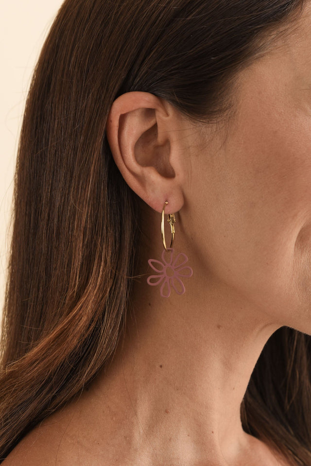 Aubi Mocha Flower Drop Hoop Earrings image 2