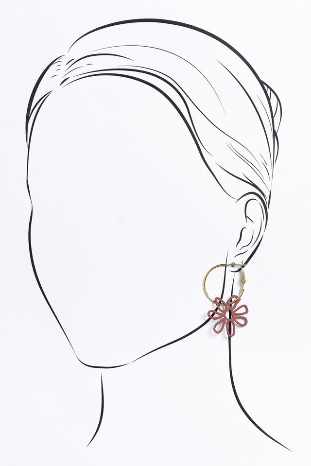 Aubi Mocha Flower Drop Hoop Earrings image 2