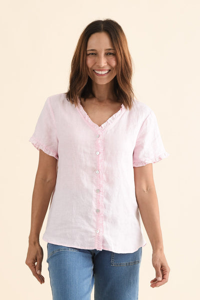 Audrey Pink Linen Button Top