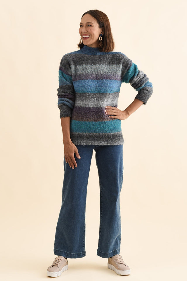 Augie Blue Stripe Knit Jumper,Brunette model,alt text|model:Cara image 7