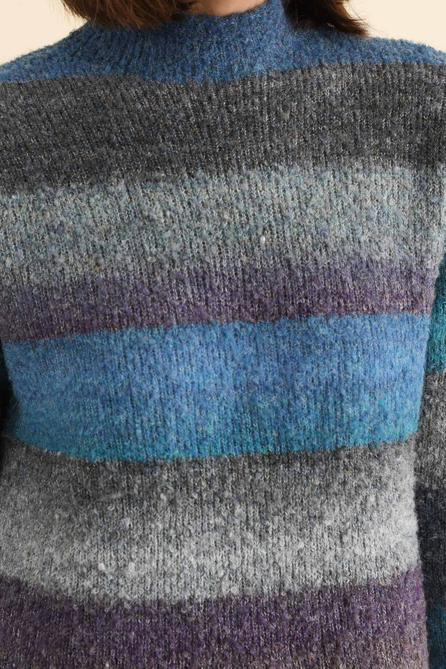 Augie Blue Stripe Knit Jumper,Brunette model,alt text|model:Cara image 6