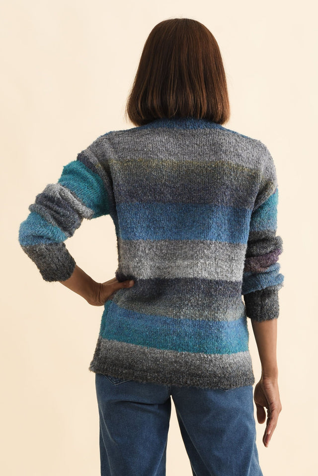 Augie Blue Stripe Knit Jumper,Brunette model,alt text|model:Cara image 5