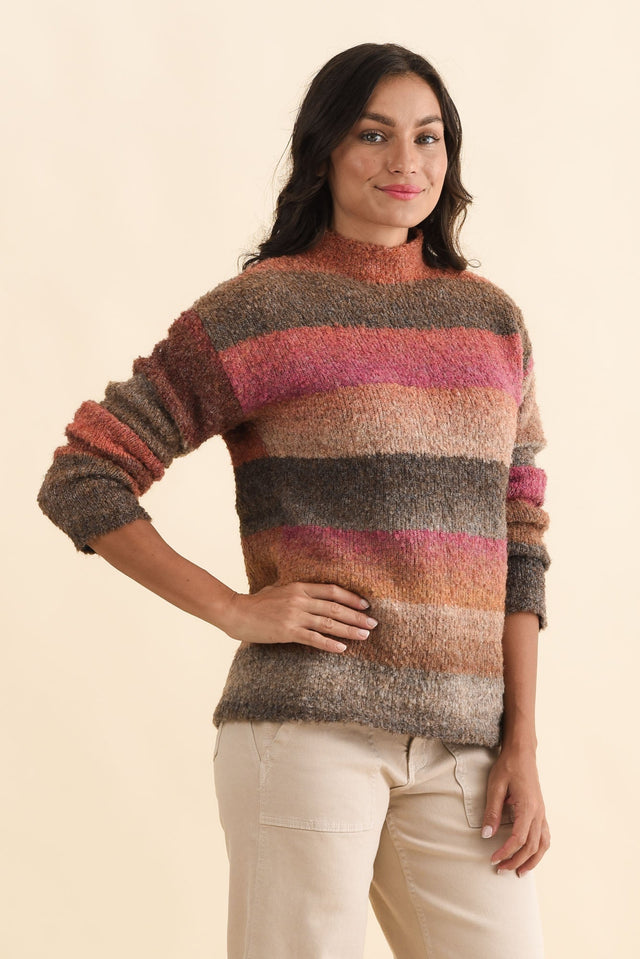 Augie Orange Stripe Knit Jumper,Brunette model,alt text|model:Brontie image 5