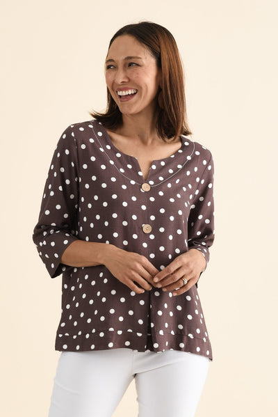 Augusta Chocolate Spot Linen Cotton Top