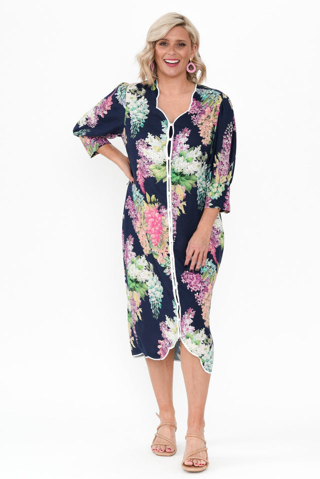 Augustine Navy Wisteria Linen Blend Dress image 7